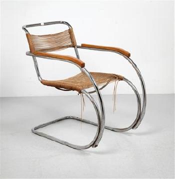 A cantilever chair with armrests by 
																	 Bamberger Metallwerkstätten