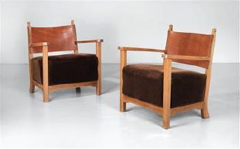 Two fireside armchairs variant of a design by Adolf Loos, c. 1930 by 
																			 Friedrich Otto Schmidt