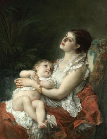 A Mother'S Embrace by 
																	Adolphe Jourdan