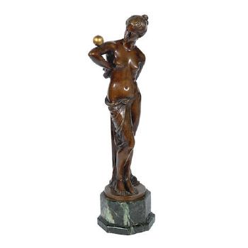 'Balancing' An Art Deco Patinated Bronze Study Of A Bare-Breasted Female With Ball by 
																	Sandor Jaray