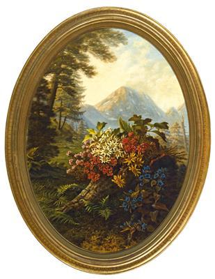 Berglandschaft mit Alpenblumen by 
																			Pauline Halm-Flechner