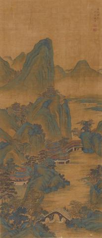 Blue-and-Green Landscape with Scholars by 
																	 Zhang Jingsheng