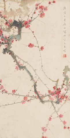 Two Paintings of Flowers-Red Plum; Red Plum by 
																			 Xu Peigen