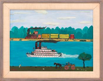 Primitive Scene With Steamboat and Train by 
																	Betty Vagen