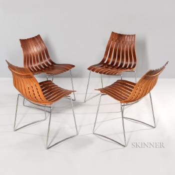 Four Arthur Umanoff for Hove Mobler Rosewood Stacking Chairs by 
																	Arthur Umanoff