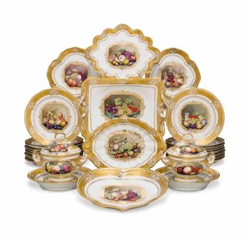 A Derby Porcelain Gold-Ground Part Dessert Service by 
																	 Royal Crown Derby Porcelain