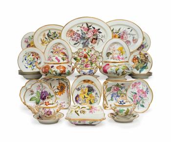 A Derby Porcelain Botanical Part Dinner and Dessert Service by 
																	 Royal Crown Derby Porcelain