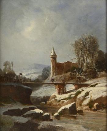 Le pont sous la neige by 
																	Louis-Claude Mallebranche