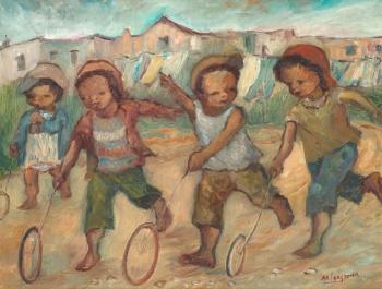 Children Playing with Hoops by 
																			Amos Langdown