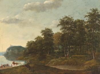 A Wooded River Landscape by 
																	Jan de Lagoor
