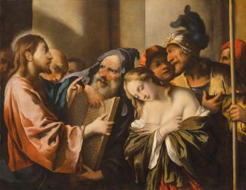Christ And The Woman Taken In Adultery by 
																	Pietro della Vecchia