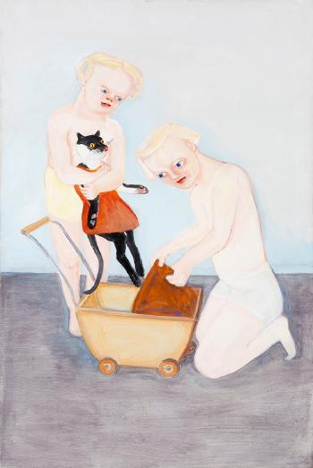 Flickor, katt och barnvagn by 
																			Lena Cronqvist