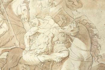 Battle with a lion by 
																			Benigne Gagnereaux