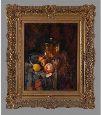 Still life with an orange, lemon and apples 



 by 
																			Hendrik van Os-Delhez