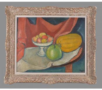 Still life of a bowl of fruit and gourds 


 by 
																			Celso Lagar