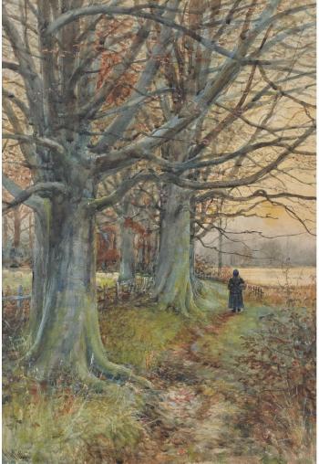 Woman walking on a country path by 
																			Henry Monteath Telfer