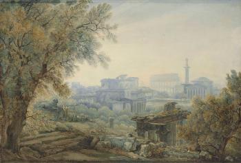 A Capriccio with Roman Architecture by 
																	Abraham Louis Rodolphe Ducros