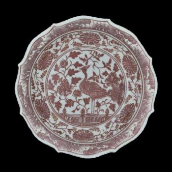 A Very Rare Underglazed Red Phoenix Plate by 
																			 Yuan Dynasty