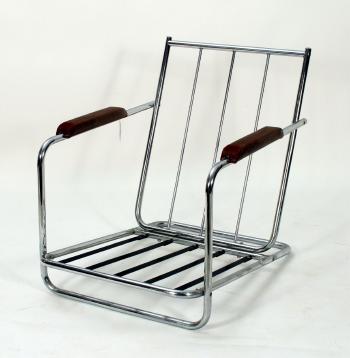 Art Deco pair of armchairs in chrome and leather by 
																			Gilbert Rohde