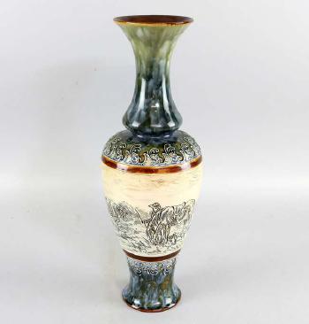 Hannah Barlow for Doulton, vase decorated with cattle and a horse on farmland by 
																			Florence Roberts