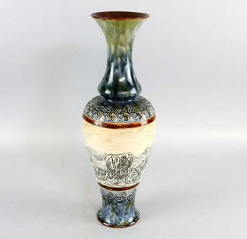 Hannah Barlow for Doulton, vase decorated with cattle and a horse on farmland by 
																			Hannah Barlow