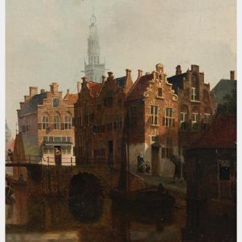 Village Canal Scene by 
																			Heinrich Jacob Levelt