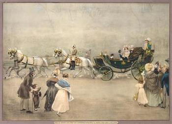Their Imperial and Royal Highnesses Archduke Francis Charles and Archduchess Sophie, with their children Francis Joseph and Carl Ludwig in a four-horse carriage by 
																	Menci Clemens Crncic