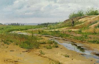 Russian pastoral landscape with a stream by 
																	Alexander W Makowski