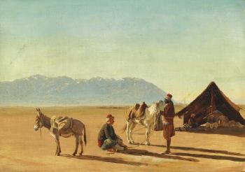 Travelers resting on the road to Sardes by 
																	Harald Adolf Nikolai Jerichau