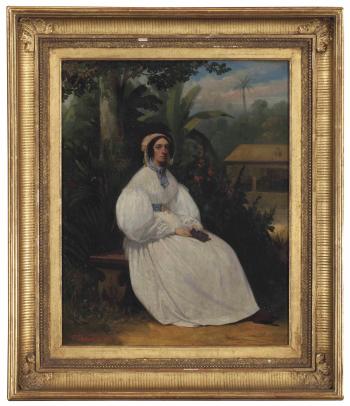 Portrait Of A Lady Seated In A Tropical Garden by 
																	Ferdinand Wachsmuth