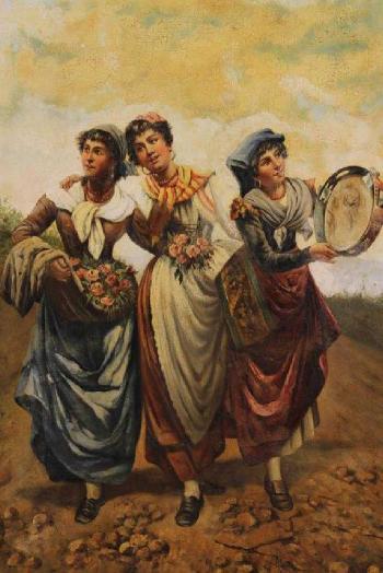 Painting of three Neapolitan girls by 
																			Etienne Joannon