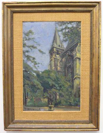 Signed painting of a mission by 
																			Georges Duvillier