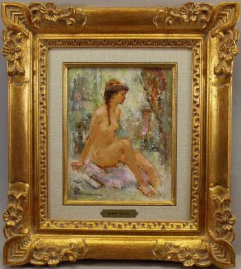 Portrait of a reclining nude woman in an interior setting by 
																			Maryse Ducaire
