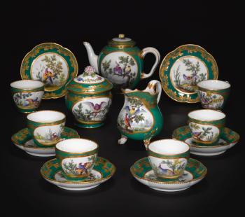 A Sèvres (soft-paste) porcelain part-tea service from the Duke of Parma green service by 
																	 Sevres