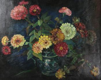 Floral Still Life Of Zinnias
 by 
																			Aimee E Ortlip