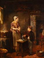 Receiving Orders' 1851 Woman And A Boy In An Interior' by 
																	Erskine Nicol