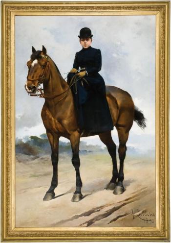 Equestrian portrait of Reparada Gallart Dubocq by 
																			Jose Cusachs y Cusachs