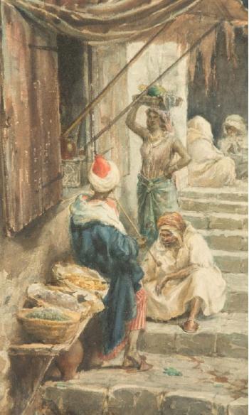 Orientalist scene by 
																			Tomas Moragas y Torras