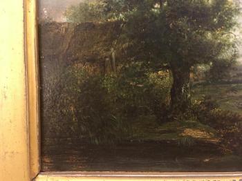 Landscape with an oak tree and travellers on a path with a cow by 
																			Patrick Nasmyth