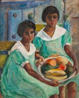 Two girls holding a platter of fruit by 
																	Katharine Calvin