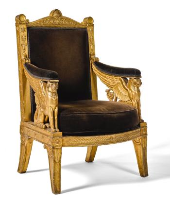 An Imperial carved giltwood ceremonial fauteuil by 
																	Francois-Honore-Georges Jacob-Desmalter