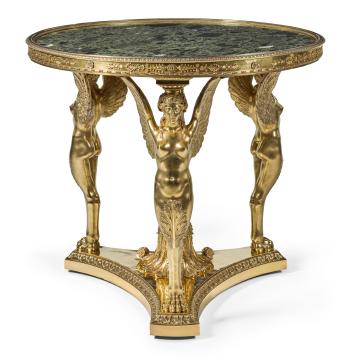 A unique French gilded silver mounted marble tea table from the 1904 St Louis International Exhibition by 
																	 Aucoc