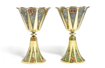 A pair of large 18ct gold and plique-a-jour enamel vases by 
																	 Asprey & Co.