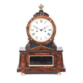 An English Regency Flame Mahogany, Ebonised and
Brass Inlaid Bracket Clock by 
																	 James McCabe