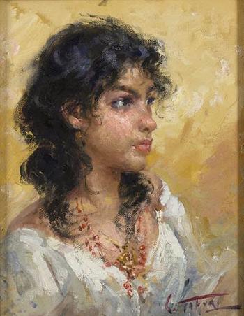 Portrait of a woman by 
																	Clemente Tafuri