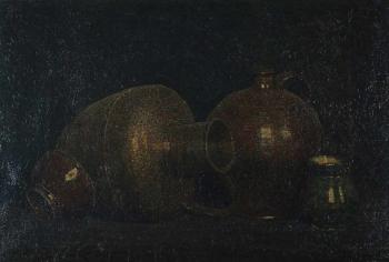 Still life with copper jugs by 
																			Jan Adam Zandleven