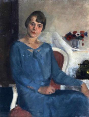 Portrait of a lady in a blue dress by 
																			Hans Royaards