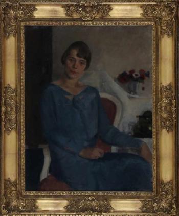 Portrait of a lady in a blue dress by 
																			Hans Royaards
