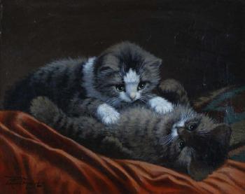 Playful kittens by 
																			Cornelis Raaphorst