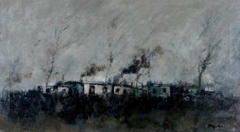 White gypsy carts under a grey sky by 
																			Jan Rylaarsdam